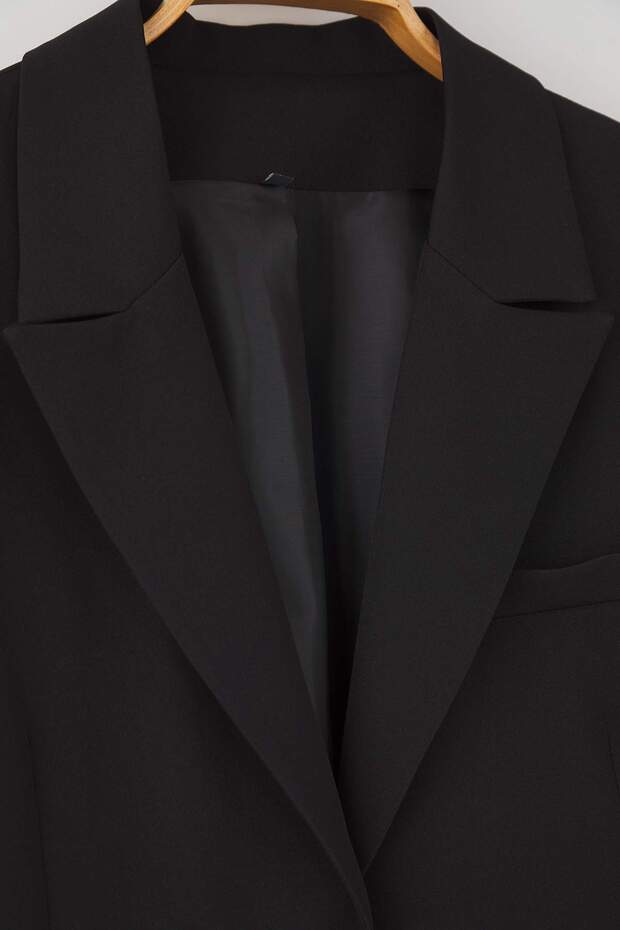 Czarny oversize/luźny krój z guzikami Tkanina Duży rozmiar Marynarka TBBAW26AG00008 - 7