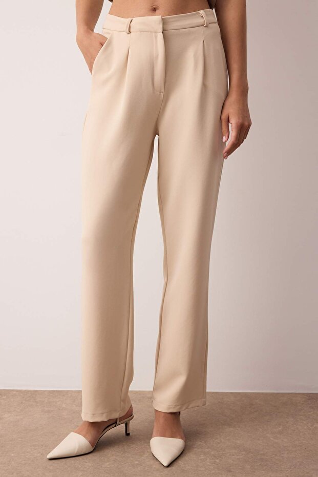 Taş Düz Kesim Wide Leg/Geniş Paça Pileli Dokuma Kumaş Pantolon TWOSS21PL0155 - 3