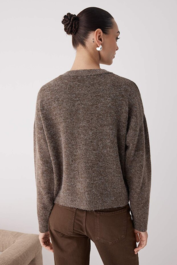 Wardrobe Essentials Vizon Alpaka Yünü Karışımlı Geniş Kalıp Triko Hırka | TWOAW26HI00089 - 4