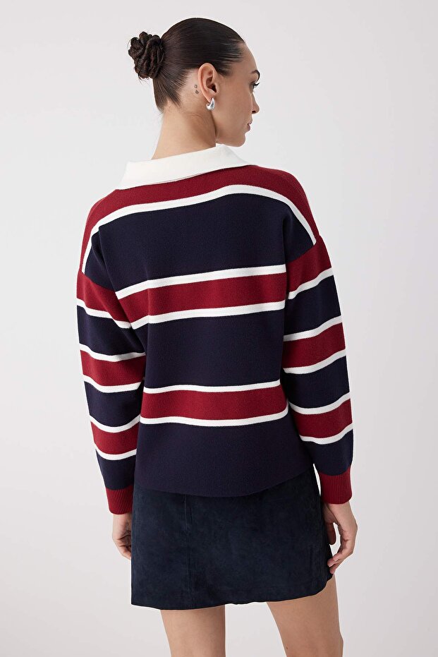 Wardrobe Essentials Lacivert Premium/Özel İplik Polo Yaka Triko Kazak | TWOAW26KZ00060 - 4