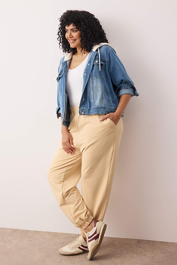 Vizon Loose Jogger İnce Paçası Lastikli Esnek Bel Örme Büyük Beden Eşofman Altı TBBAW23AJ00002 - 2