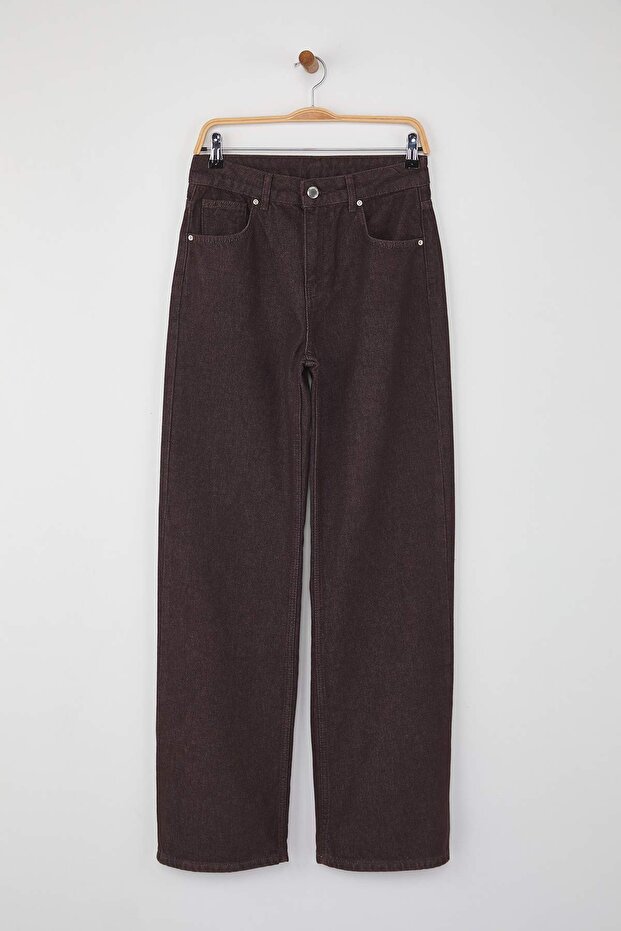 Kahverengi Yüksek Bel Geniş Paça Wide Leg %100 Pamuk Non-Stretch Jeans TWOAW26JE00119 - 6