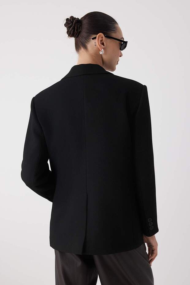 Wardrobe Essentials Siyah İnce Kaşe Özel Koleksiyon Rahat Kalıp Blazer Ceket | TWOAW26BC00005 - 4