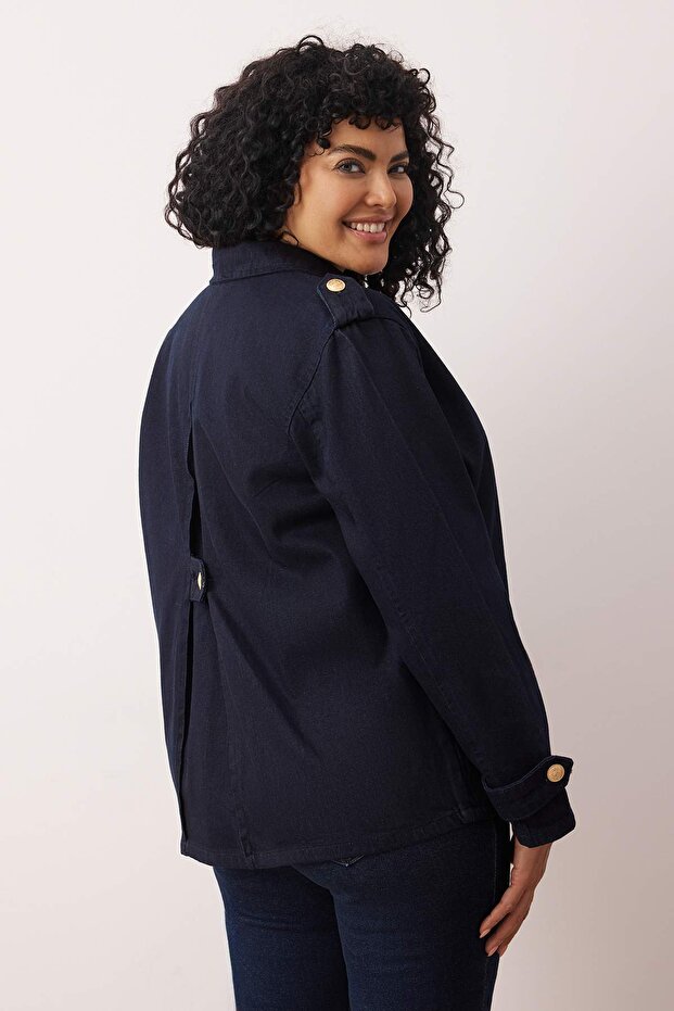 Koyu Mavi Büyük Beden Denim Ceket TBBAW26AG00004 - 5