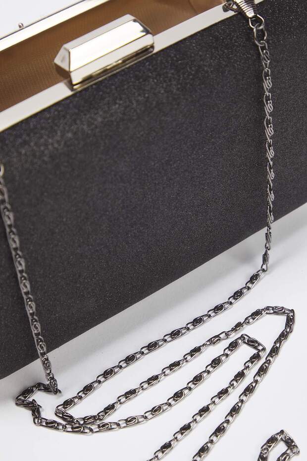 Siyah Simli Abiye Kadın Şık Mini Boy Clutch El Çantası TAKSS25OC00065 - 7