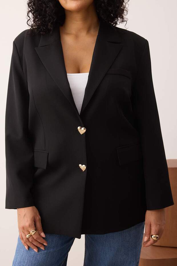 Czarny oversize/luźny krój z guzikami Tkanina Duży rozmiar Marynarka TBBAW26AG00008 - 3