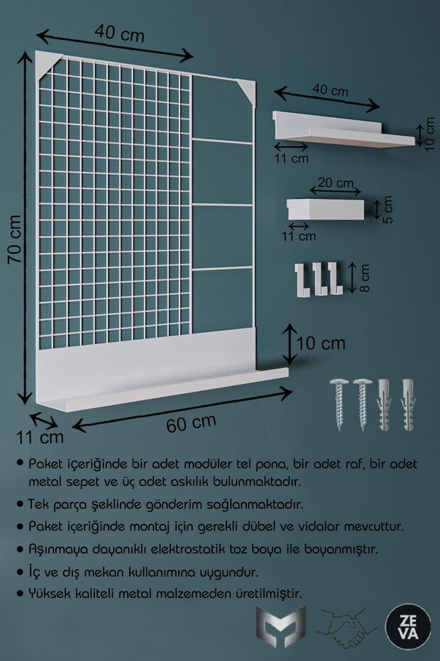 Modüler Metal Duvar Rafı - Tel Izgara Dekoratif Modüler Raf Sistemi, Tak-çıkar Raflı, B - 5