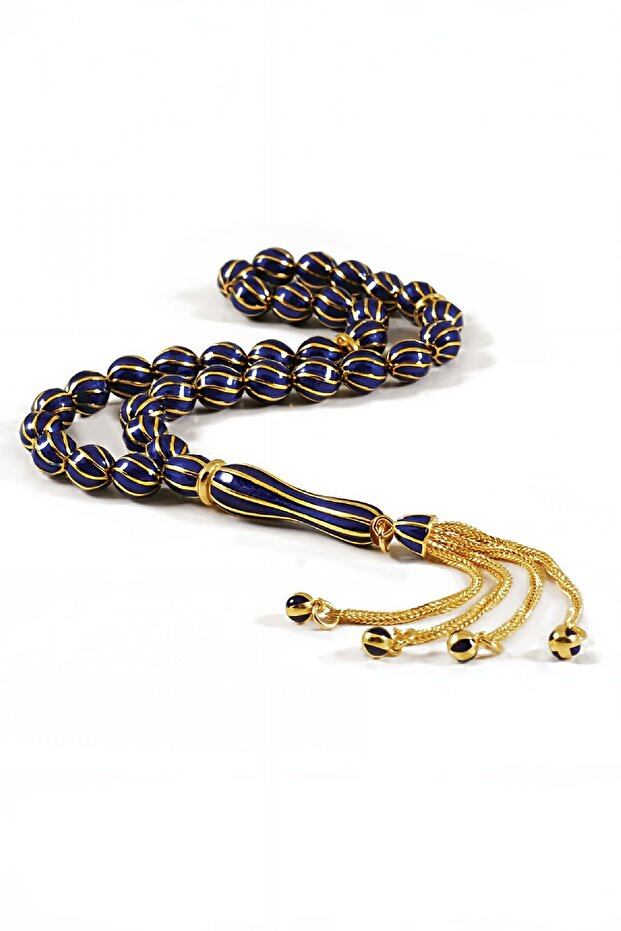 Lacivert Mineli Gümüş Tesbih - 1