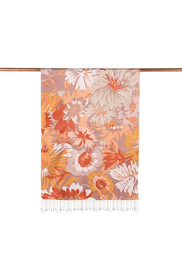 Patterned Silk Shawl - Nihavent Patterned - Brown - 3