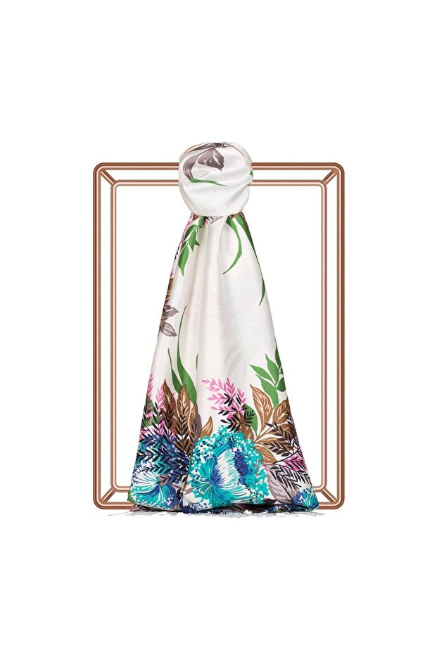 Patterned Silk Shawl - Moonlight Pattern - White - 2