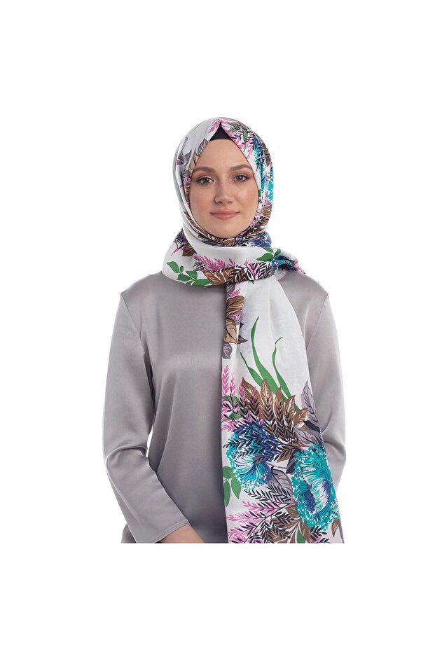 Patterned Silk Shawl - Moonlight Pattern - White - 1