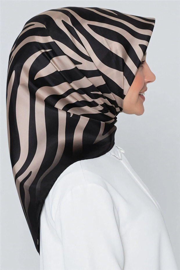 İpek Eşarp Nostalji - 8274-02 Siyah Vizon Zebra Twill - 4