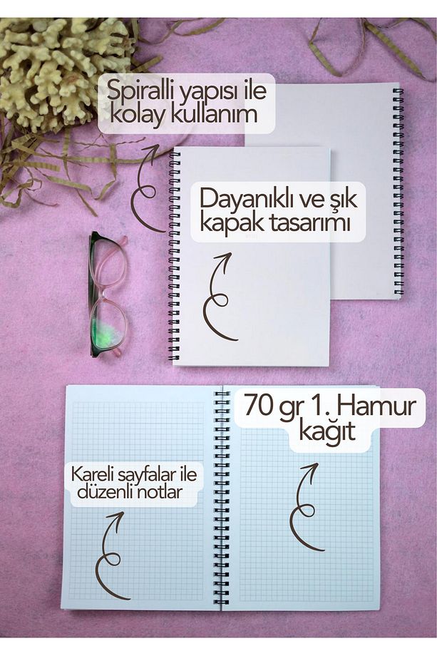 A5 Spiralli Okul Defteri 80 yaprak 2'li Set - Kareli Defter A5 Boy Kareli - 5