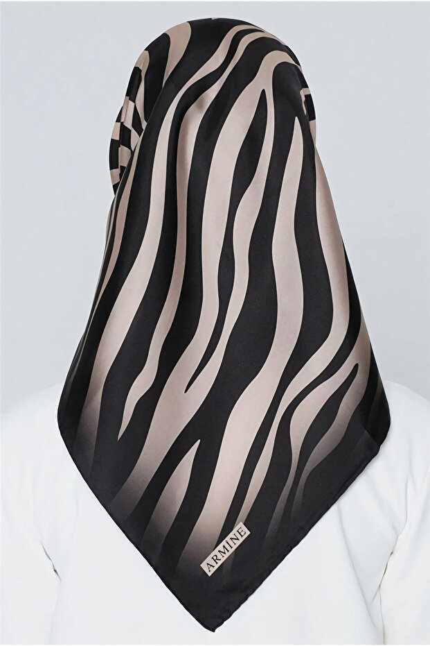 İpek Eşarp Nostalji - 8274-02 Siyah Vizon Zebra Twill - 5