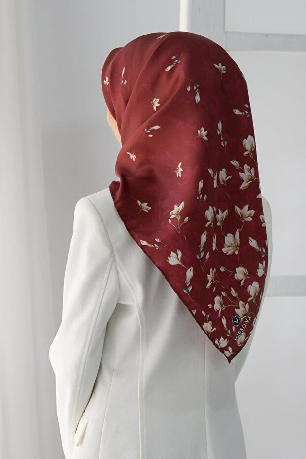 Tivil Claret Red Flower Pattern Silk Scarf 51776-18