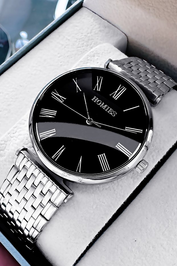Men's Wristwatch 3 Atm Water Resistant Silver Black Color Steel Band Hme2016C2