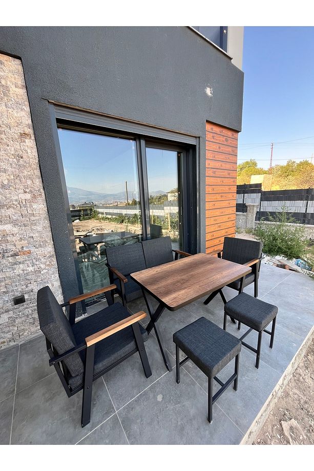 ANTRASİT 2+1+1+MASA +2 ADET PUF BALKON TAKIMI BAHÇE TAKIMI OTURMA GRUBU MASA SETİ BAHÇE TAKIMI - 2