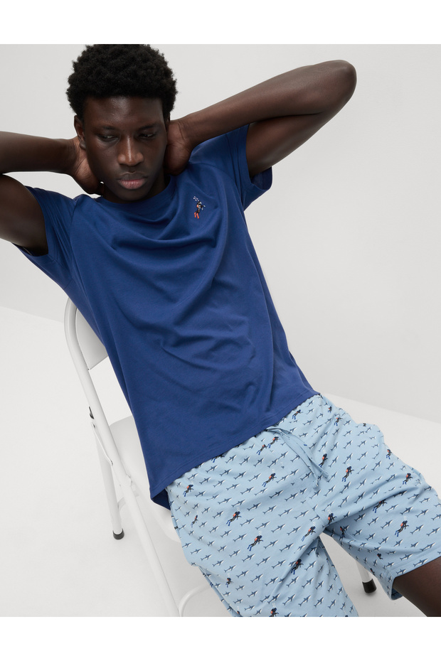 %100 Pamuklu Dalgıç Desenli Pijama Takımı - 1