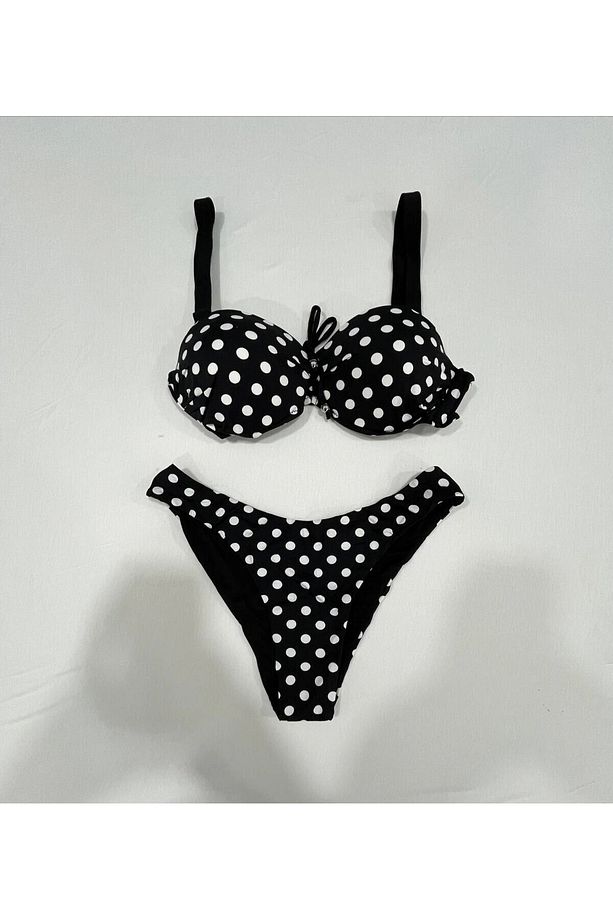Kadın Siyah Puantiyeli Astarlı Bikini Takım HZL25S-LC2223 - 8