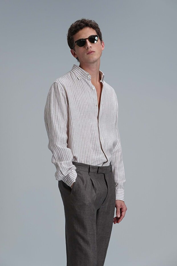 111010618 Tamar Erkek Basic Gömlek Regular Fit Erkek Gömlek BEJ - 3