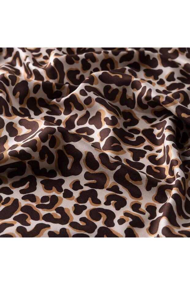 Leopard Patterned Silk Shawl 02452-Brown - 3