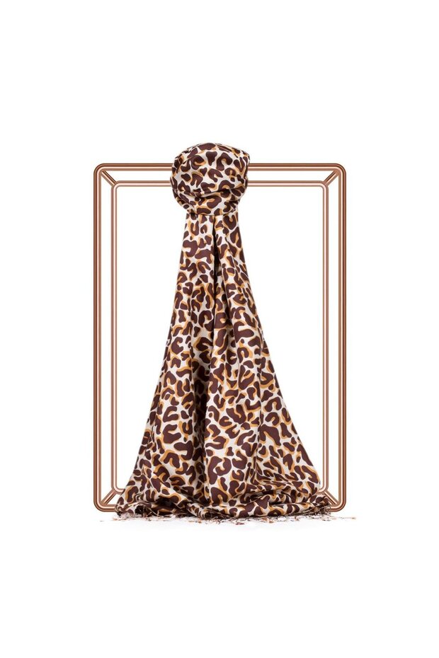 Leopard Patterned Silk Shawl 02452-Brown - 1