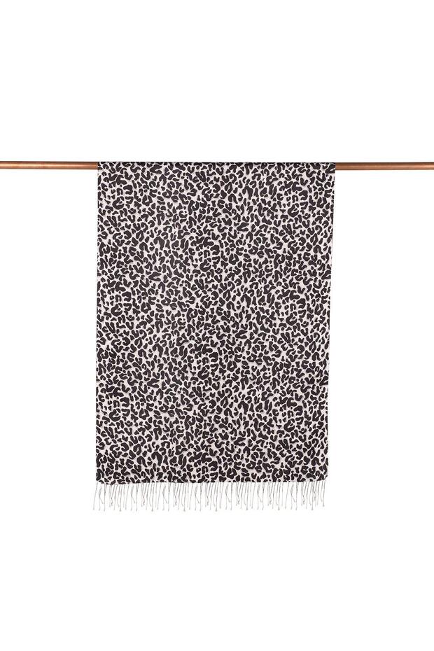 Leopard Patterned Silk Shawl 02452-Black - 2