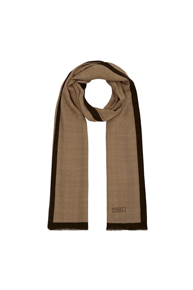 Dört Mevsim Monogram Desen Şal 04356-Sütlü Kahve - 2
