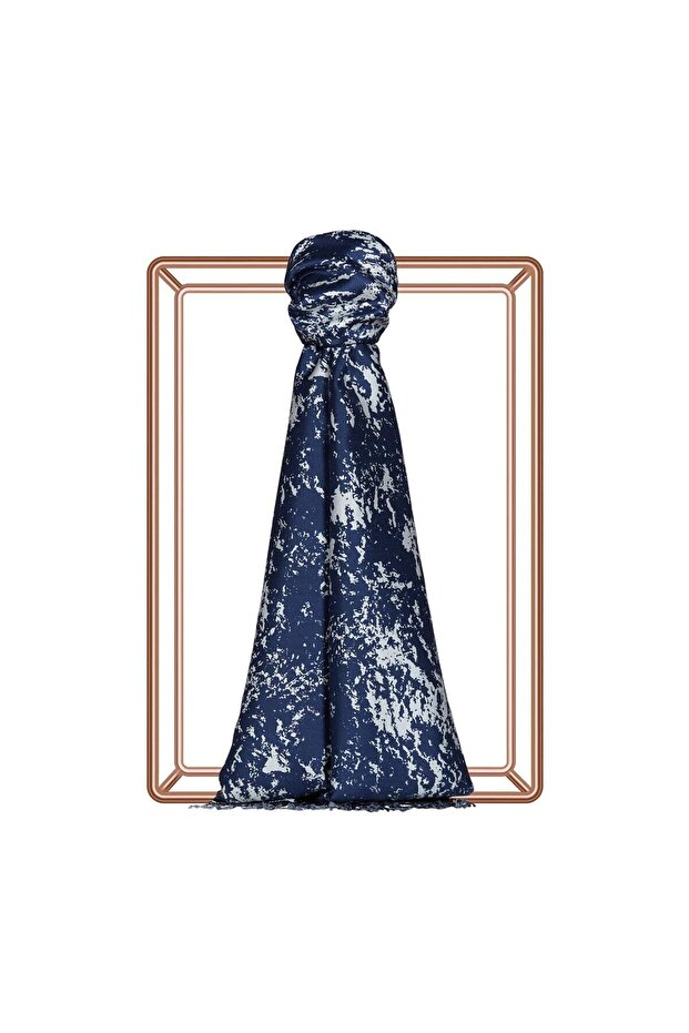 Marble Patterned Silk Shawl 05246-Navy Blue