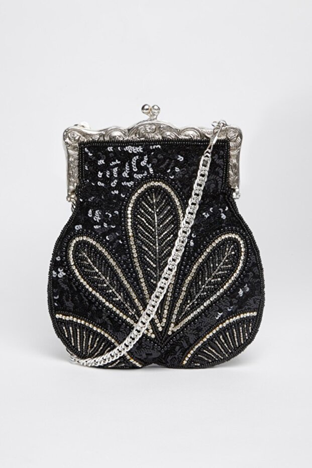 Dollie Hand Beaded Flapper Purse in Black