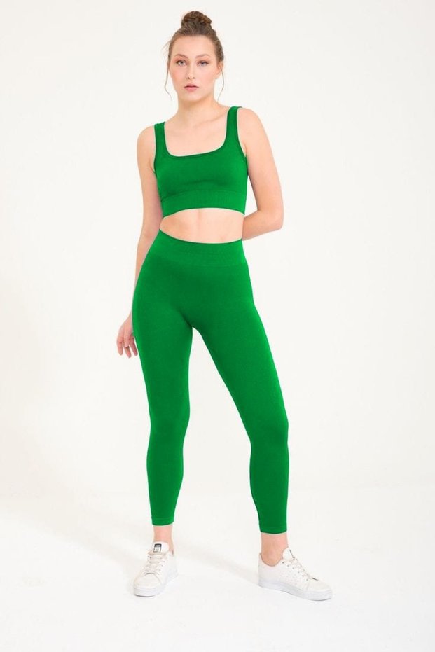 Detailed Ribbed Yoga Fitness Leggings Set