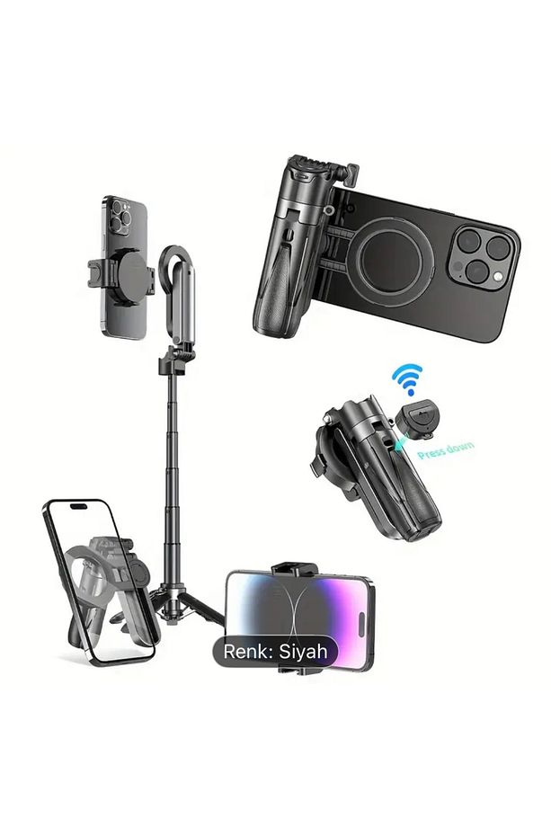 Yeni Yükseltilmiş Manyetik Tasarım Mini Bluetooth Taşınabilir Teleskopik Çok fonksiyonlu Tripod - 3