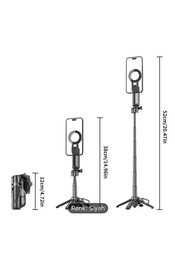 Yeni Yükseltilmiş Manyetik Tasarım Mini Bluetooth Taşınabilir Teleskopik Çok fonksiyonlu Tripod - 4
