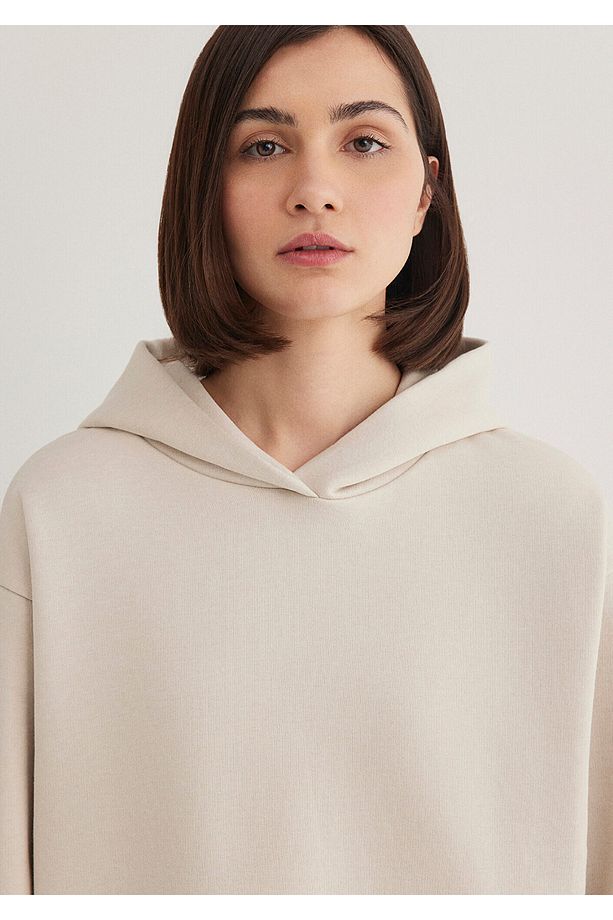 Kapüşonlu Bej Sweatshirt 1s10191-70143 - 5