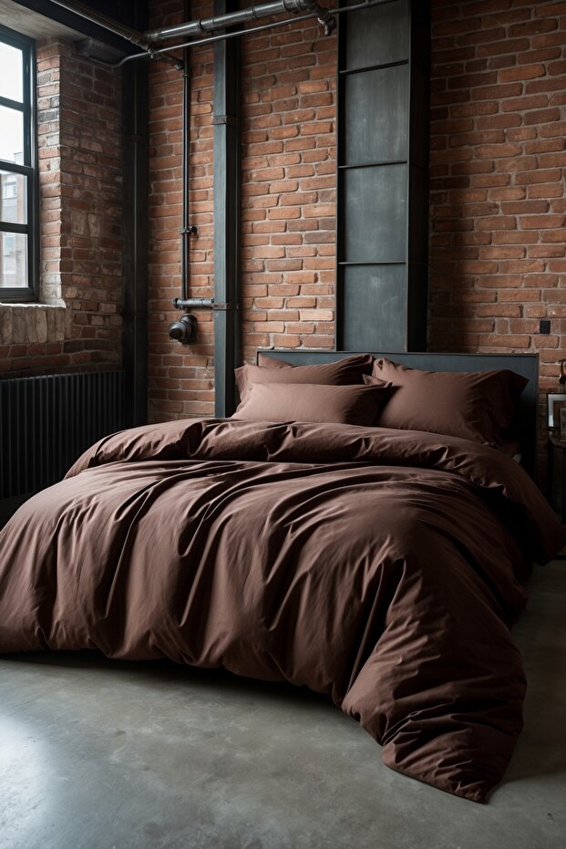 – 100% Cotton Double Duvet Cover Set | Coffee