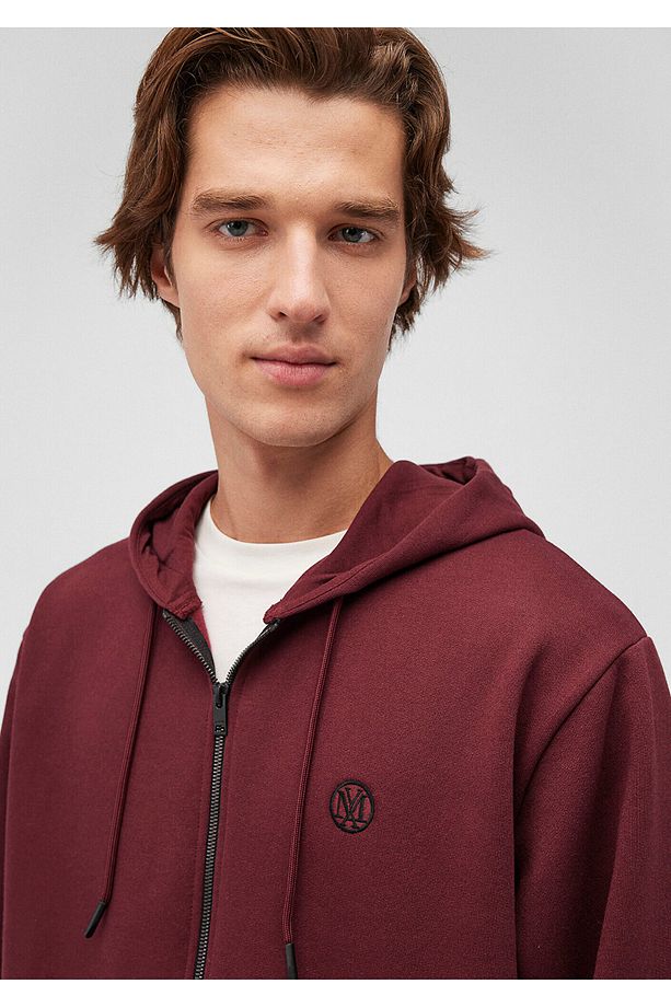 Kapüşonlu Fermuarlı Bordo Basic Sweatshirt 066979-70426 - 5