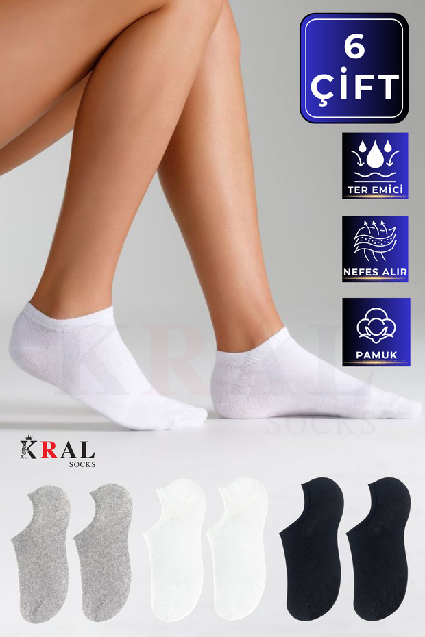 Men's - Women's Plain Pattern (6 PAIRS) Snikers Cotton Anti-Sweat Socks