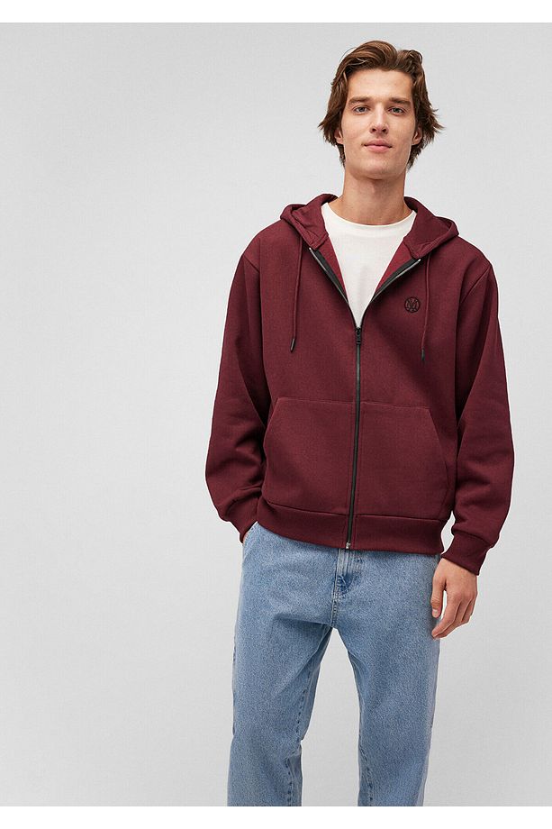 Kapüşonlu Fermuarlı Bordo Basic Sweatshirt 066979-70426 - 2