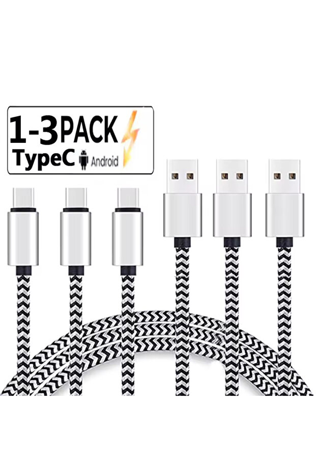 كابل USB Type C بطول 2 متر، سلك شاحن بطارية سريع الشحن 2.4 أمبير، كابل بيانات من النايلون المنسوج، للهاتف المحمول