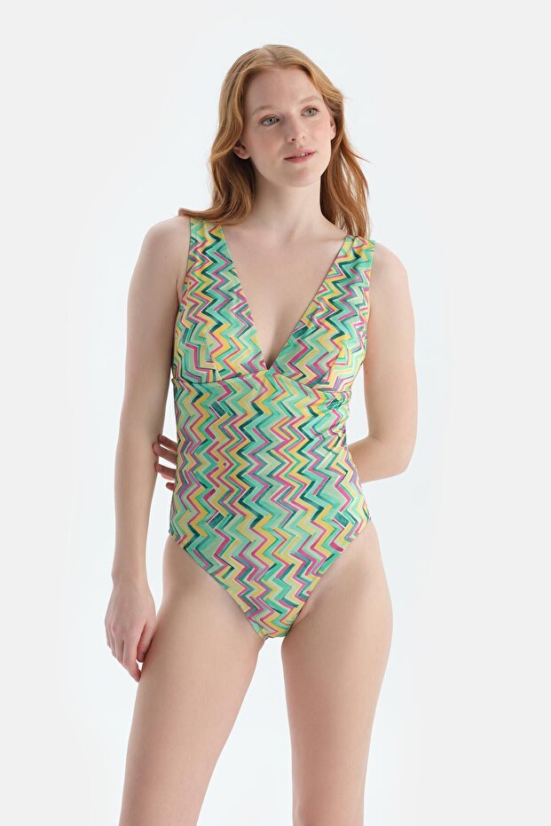 Multicolor Üçgen V Dekoleteli Mayo - 1