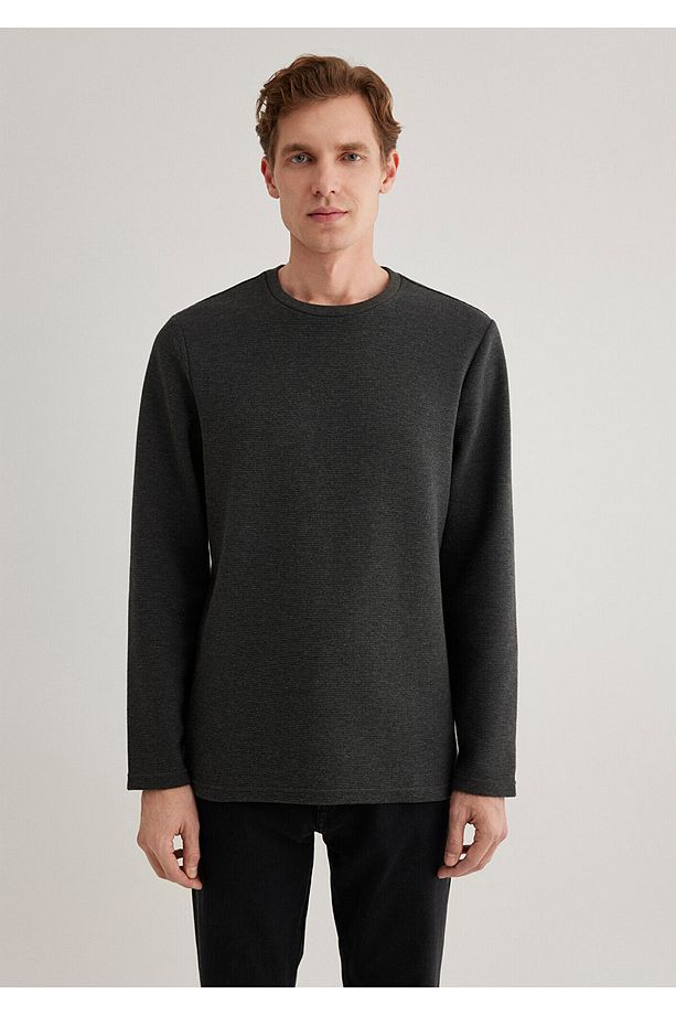 Uzun Kollu Antrasit Basic Tişört Slim Fit / Dar Kesim 064622-26834 - 5