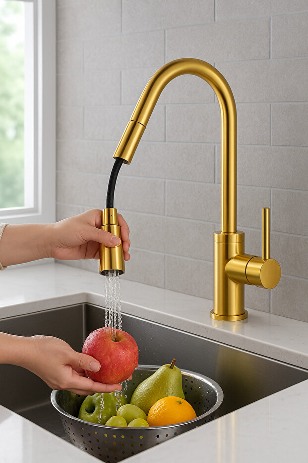 خلاط مطبخ قابل للسحب باللون الذهبي - 5