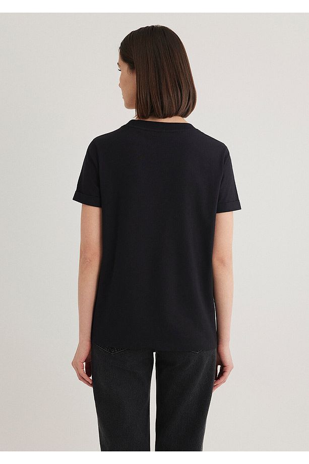 V Yaka Siyah Basic Tişört Regular Fit / Normal Kesim 166248-900 - 4