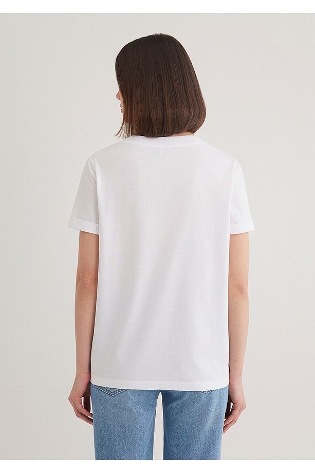 V Yaka Beyaz Basic Tişört Regular Fit / Normal Kesim 166248-620 - 5