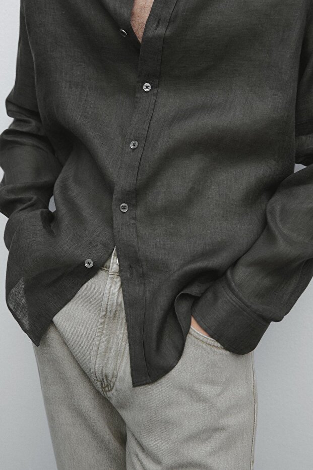 %100 keten regular fit gömlek - 3