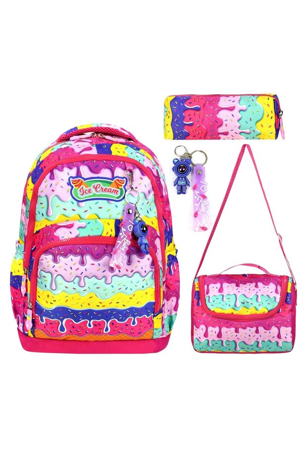 School Bag Set of 3 Bags-Nutrition-Pencil Holder Keychain Gift