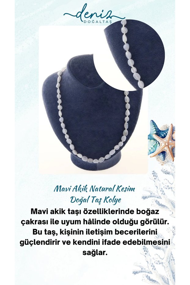 Blue Agate Natural Cut Certified Natural Stone Necklace - M237