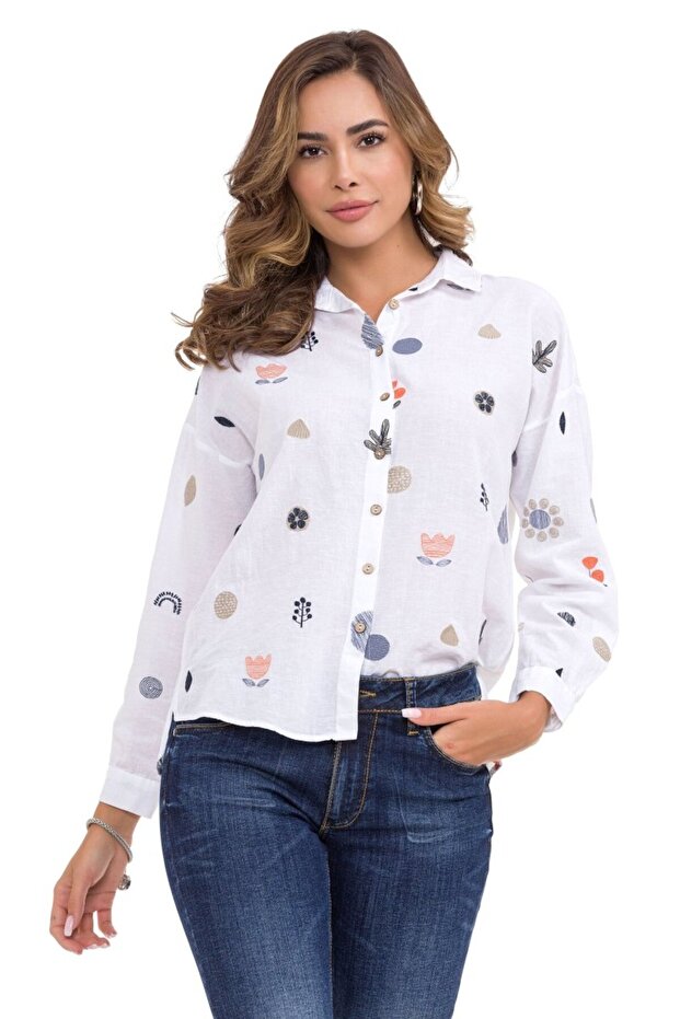 Wh130 Women's Shirt with Embroidery Detail