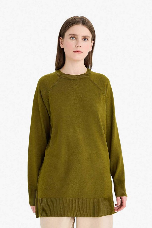 Regular Fit Bisiklet Yaka Basic Düz Uzun Kollu Tunik C4474AX25WN - 4