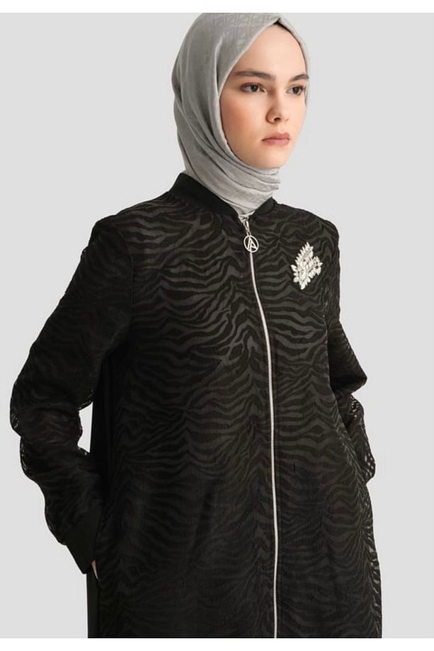 Fermuarlı Bronş Taşlı Astarlı Tunik - 6